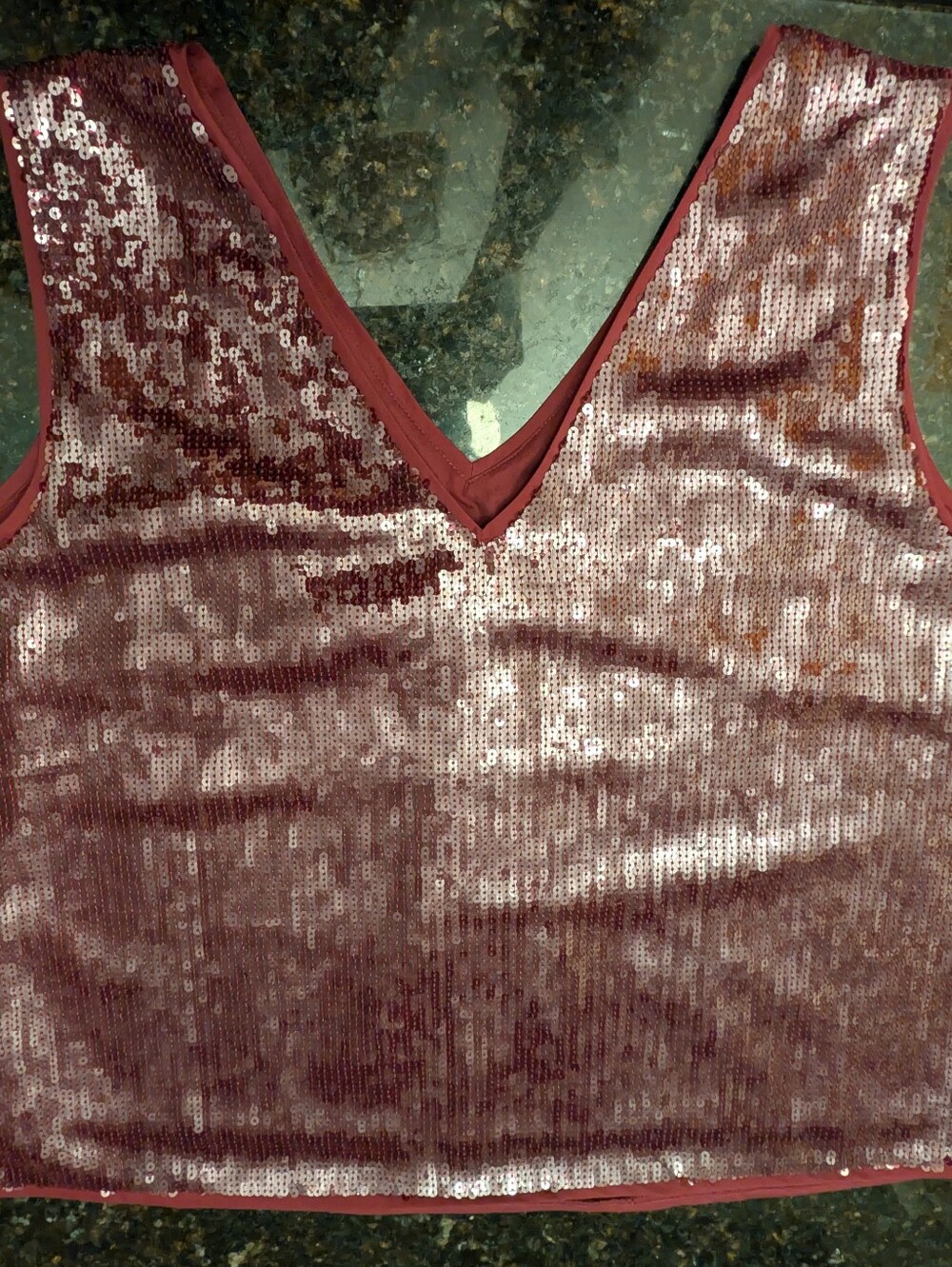 J Crew Burgundy/Wine Sequin Dress Blouse Holiday Sleeveless V Neck Party